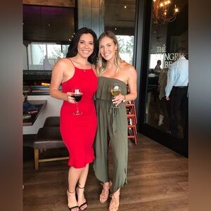 Olive Green Strapless Jumpsuit with Leg Slit